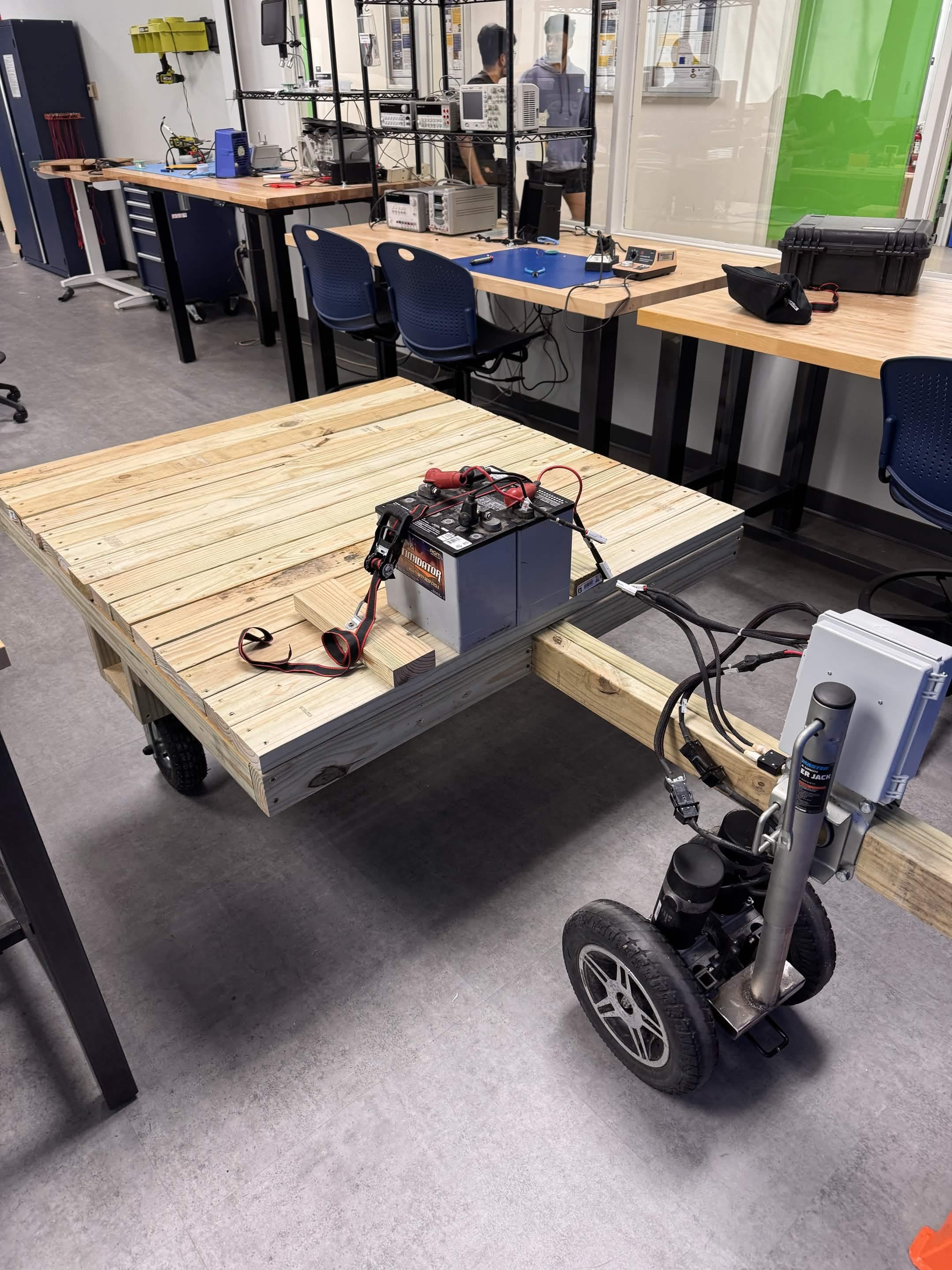RC Trailer Jack prototype mounted to a mock trailer in the lab.
